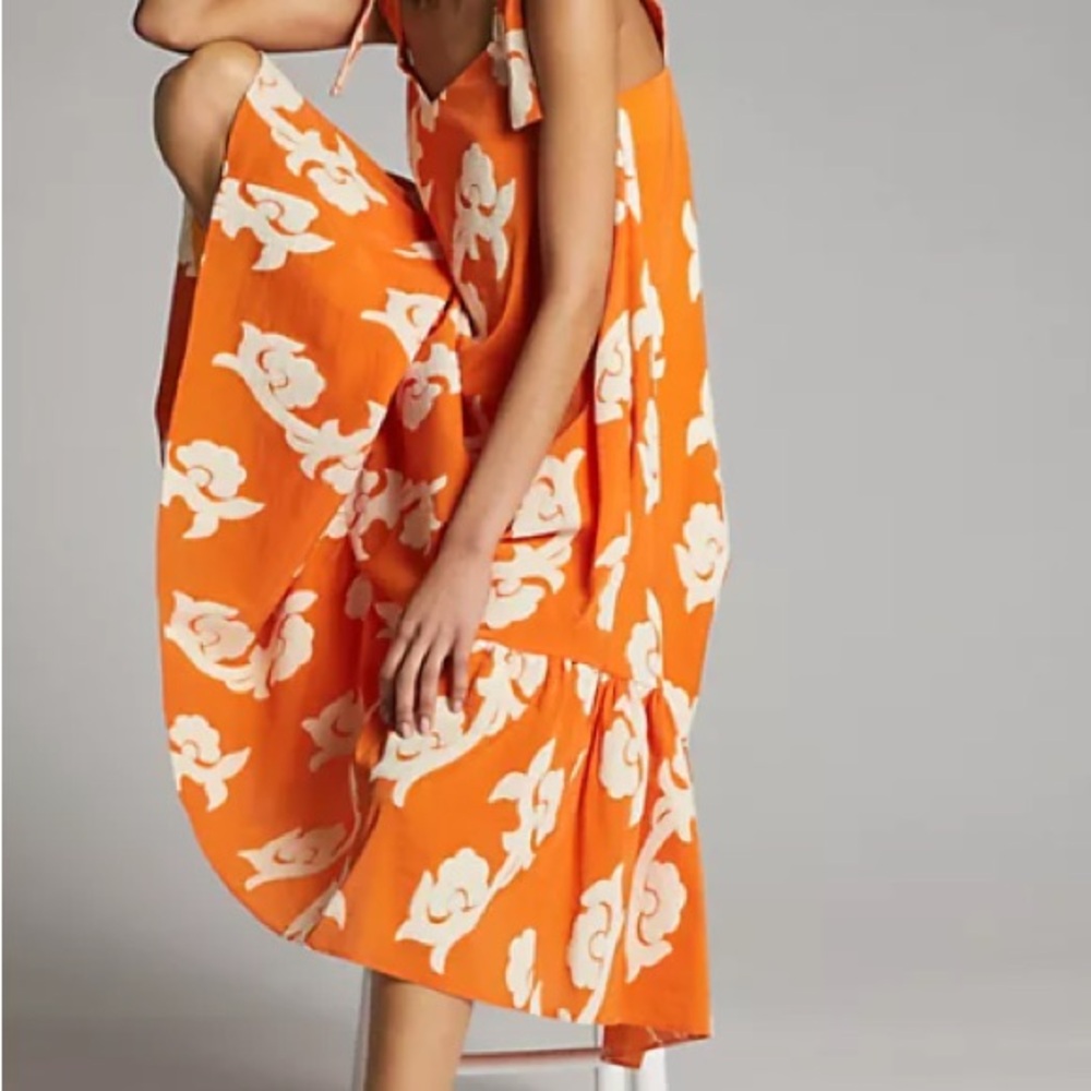 Anthropologie Esquise Phoebe Flounced Orange Dress